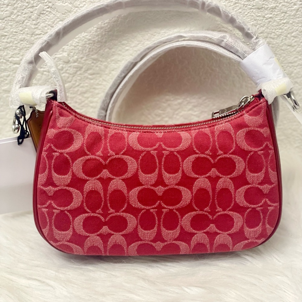 Coach Teri Shoulder Crossbody Bag In Signature Denim CDE43 Denim Silver/True Red - Picture 6 of 11
